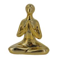 Escultura Yoga em Porcelana - Dourada - Oração (11cm)