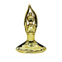 Escultura Yoga Porcelana Dourado - Mãos Acima Cabeça 19cm