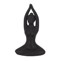 Escultura Yoga Porcelana Preto - Mão acima da cabeça (19cm)