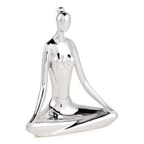 Escultura Yoga prata de porcelana 19 cm