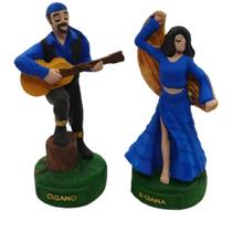 Esculturas Ciganos Casal ul Escuro Em Resina 11 Cm