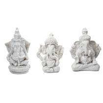 Esculturas Ganeshas Trio Meditando 7cm Branco em Resina