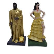 Esculturas Orixás Exú E Pomba Gira Dourado 16 Cm Resina - Bialluz Presentes