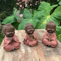 Esculturas Trio Budas Terra/Marrom - Resina - 14cm