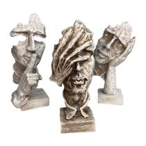 Esculturas Trios Sábios Cego Surdo E Mudo 16Cm Patina Resina - Meta Atacado