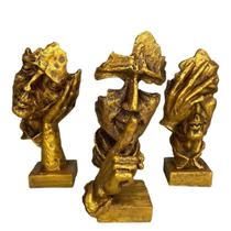 Esculturas Trios Sábios Cego Surdo Mudo 16Cm Dourado Resina - Meta Atacado