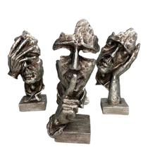 Esculturas Trios Sábios Cego Surdo Mudo 16cm Prateado Resina - Lua Mística - 100% Original - Loja Oficial