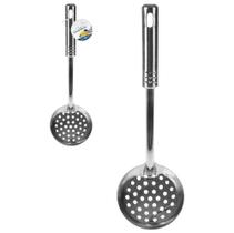 Escumadeira de inox grande com cabo longo