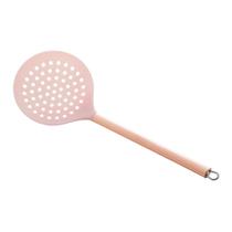 Escumadeira de nylon rosa com cabo de aço inox rose 34cm lyor