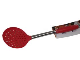 Escumadeira De Silicone Para Frituras Pastel Inox Vermelha