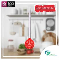 Escumadeira De Silicone Vermelho Cozinha 33cm Cabo Aço Inox