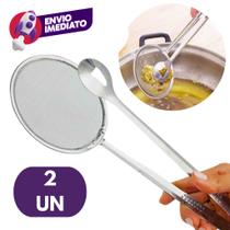 Escumadeira Fritura 2 Em 1 Com Pegador Pinça E Peneira Escorredor Inox Pastel Batata Salgados