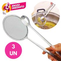 Escumadeira Fritura 2 Em 1 Com Pegador Pinça E Peneira Inox Pastel Batata Frita Salgados