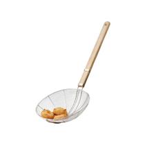 Escumadeira Inox Com Cabo de Madeira Utensílios de Cozinha Fritura Pastel Batata Tempura Polenta Cebola KeHome