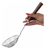 Escumadeira Multiuso Aço Inox Grande 40cm Cabo De Madeira Frituras Cozinha Fritar Escorrer Escumadeira Multiuso Aço Inox Grande 40cm Cabo De Madeira Frituras Cozinha Fritar Escorrer
