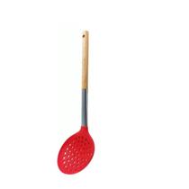 Escumadeira nylon e silicone cabo madeira e inox 37x10,3cm