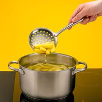 Escumadeira p/ Fritura em Aço Inoxidável Maciço 33 cm Arroz Gourmet sem Emendas Reforçada