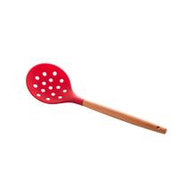 Escumadeira Silicone Cabo Bambu Charmy Vermelha 31,5cm Lyor
