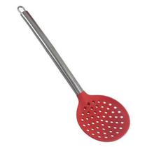Escumadeira Utensílio Silicone Resistente Cabo Inox Vermelho Escumadeira Utensílio Silicone Resistente Cabo Inox Vermelho