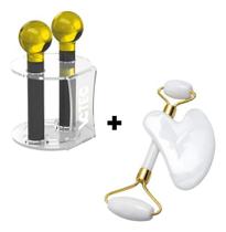Esfera Cromoterapia Amarela C/ Rack + Jade E Gua Sha Branco Esfera Cromoterapia Amarela C/ Rack + Jade E Gua Sha Branco