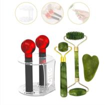 Esfera Cromoterapia C/ Rack Vermelho + Kit Jade 3 Peças