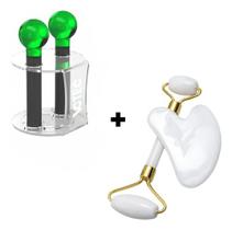 Esfera Cromoterapia Verde C/ Rack + Jade E Gua Sha Branco