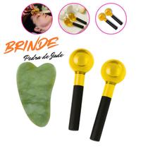 Esferas De Vidro Massagem Facial E Cromoterapia Cor Amarelo Brinde pedra Jade Guasha