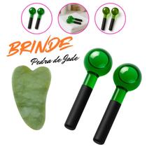 Esferas De Vidro Massagem Facial E Cromoterapia Cor Verde Brinde Pedra Jade Guasha