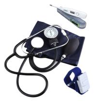 Esfigmo Aneroide + Esteto Premium Termometro E Garrote Kit Academico