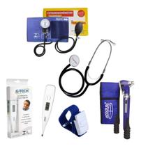 Esfigmo Com Esteto Simples + Garrote Azul + TH 150 Branco + OTC Azul Esfigmo Com Esteto Simples + Garrote Azul + TH 150 Branco + OTC Azul