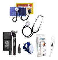 Esfigmo Com Esteto Simples + Garrote Azul + TH 150 Branco + OTC Missouri Preto Esfigmo Com Esteto Simples + Garrote Azul + TH 150 Branco + OTC Missouri Preto