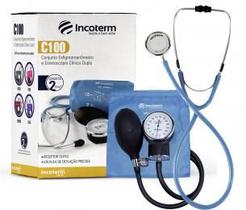 Esfigmomanometro e estetoscopio conjunto incoterm c100 azul.