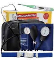 Esfigmomanômetro Premium + Garrote + Termômetro + Estetoscópio