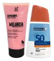 Esfoliante de Melancia Corpo e Rosto Nutry Cap + Protetor Solar Nova Pele 50 FPS