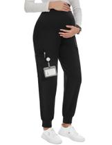 Esfoliantes de maternidade PACBREEZE Jogger, calças de gravidez pretas Esfoliantes de maternidade PACBREEZE Jogger, calças de gravidez pretas