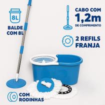 Esfregão Giratório 360 com Balde Rodinhas 8L + 2 Refis de Microfibra Mop de Limpeza Prática Esfregão Giratório 360 com Balde Rodinhas 8L + 2 Refis de Microfibra Mop de Limpeza Prática