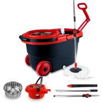 Esfregão Giratório Cesto Inox Balde Centrifuga Alças e Rodas