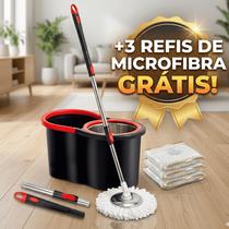 Esfregão Mop 360 Giratório Cesto Inox 3 Refis de Microfibra Grátis