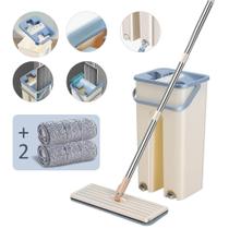 Esfregão mop flat e Balde limpeza fácil sem mãos Multiuso eficiente durável 2 Refil 6L Off white