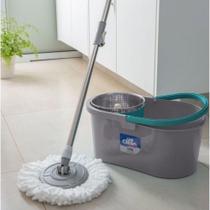 Esfregão Mop Giratório + Balde Multiuso 8 Litros Original Kit Cabo Inox Regulável Cesto - rio home