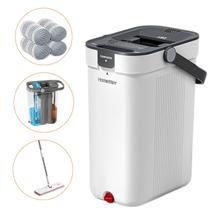 Esfregão Mop Plano com Balde Refil de Microfibra Cabo Extensor Limpador 3 Compartimentos Limpeza de Superfícies