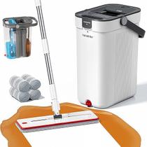 Esfregão Mop Plano Profissional com Balde e Refil de Microfibra Esfregão com Cabo Extensor e 3 Compartimentos para Limpeza Esfregão Mop Plano Profissional com Balde e Refil de Microfibra Esfregão com Cabo Extensor e 3 Compartimentos para Limpeza