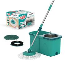 Esfregão Mop Pró Com Cesto Inox Completo + Refil tira Pó e Refil Limpeza Pesada Flash Limp
