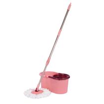 Esfregao Mop Rosa Pocket Balde Giratorio C/ Alça Limpeza Casa 8lt - Mor