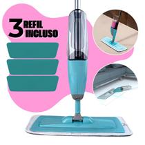 Esfregão Mop Spray Giratório com Reservatório, Rodo de Limpeza e 3 Refis de Microfibra Reutilizáveis para Piso, Azulejo e Madeira