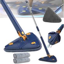 Esfregão Mop Triangular 130cm Microfibra Rodo Limpador Giratório Mop 360 Limpa Cantos Vidro