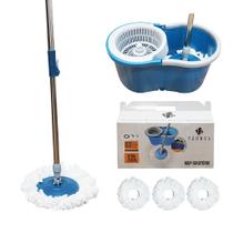 Esfregão Rodo Mop Giratório 360 graus Tronos Balde 12L Limpeza Profissional com 3 Refis Extra Microfibra
