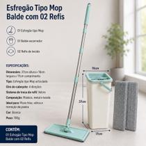 Esfregão Tipo Mop Articulado com Balde Escorredor e 02 Refis de Microfibra Limpeza Pisos Vidros Porcelanato Sistema tiras autocolantes Alta Durabilidade