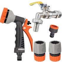 Esguicho 6 Jatos + Engate Rápido + Bico + Torneira Metal