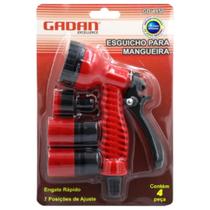 Esguicho para Mangueira, 7 Posições de Ajuste, Engate Rápido, Kit 4 Peças, Vermelho e Preto